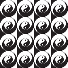 Fototapeta premium Yin-yang background design in black & white colors. Yin yang Eastern philosophy concept seamless pattern. Vector illustration.