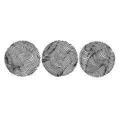 Black and white hand-drawn image of curves of waves in a circle. Emblem, logo, icon. Isolated on white