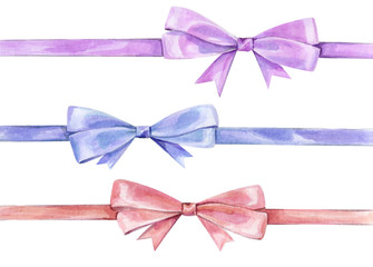 Set of watercolor bows. Bows for gifts.