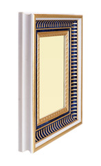 Golden frame for paintings, mirrors or photo in perspective view isolated on white background. Design element with clipping path