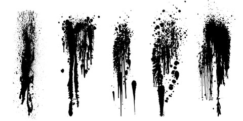 Vector black and white ink splash, blot and brush stroke, spot, spray, smudge, spatter, splatter, drip, drop, ink blob Grunge textured elements for design, background. - 374192793