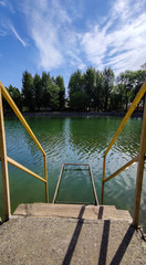 Amazing landscape background with lake and sky in the summer season