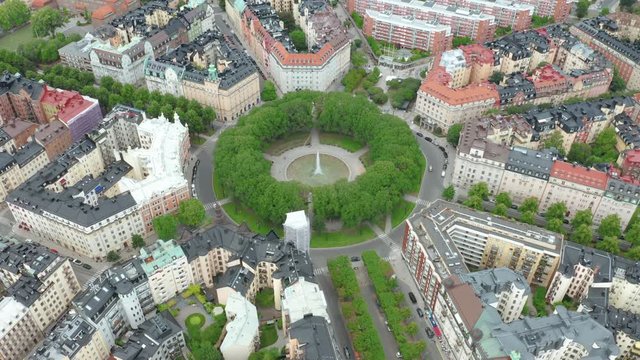 Karlaplan in Stockholm, aerial view from above