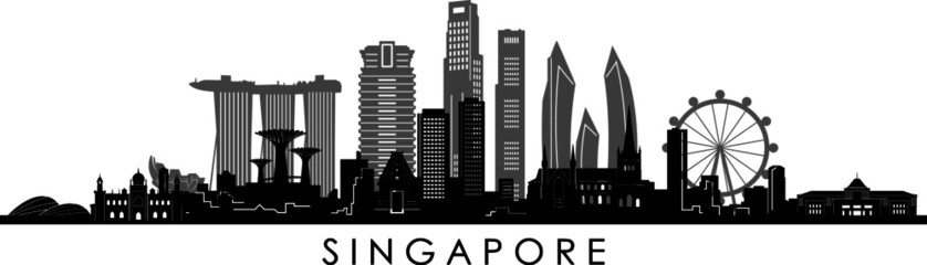 SINGAPORE  City ASIA Skyline Silhouette Cityscape Vector - obrazy, fototapety, plakaty