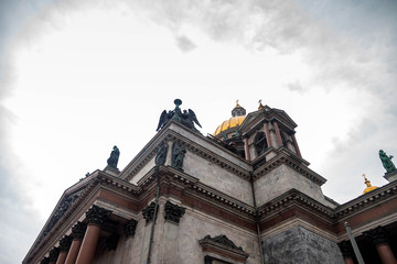 St Isaac Cathedral in cloudy weather day. Museums Isaac's Square. Unique urban landscape center Saint Petersburg. Central historical sights city. Top tourist places in Russia. Capital Russian Empire