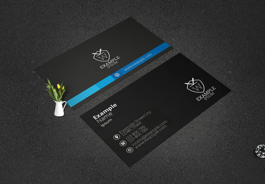 Minimal Dark Business Card Layout with Blue Accents