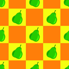 seamless pattern with pears on yellow-orange background