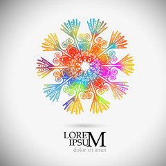 A multi-colored abstraction of a snowflake. Merry Christmas. Mixed media. Vector illustration