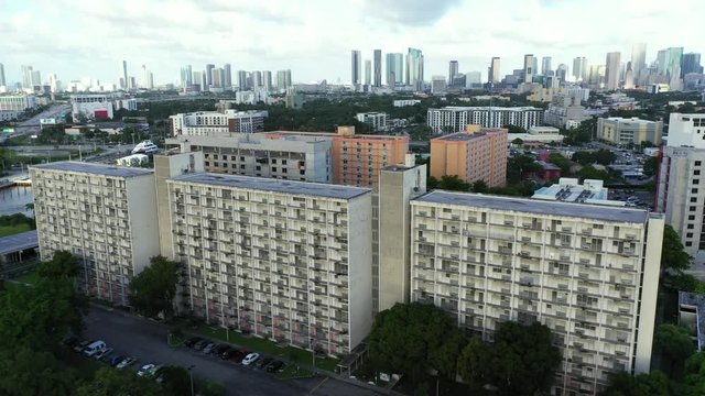 Aerial footage Robert King High Towers Miami government apartment housing