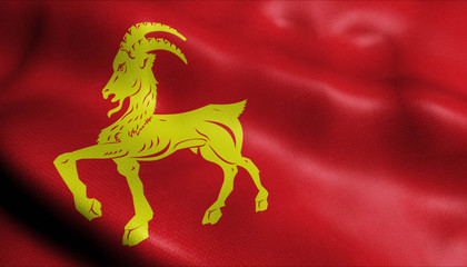 3D Waving Netherlands Municipality Flag of Boxmeer Closeup View