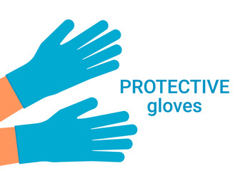 Fototapeta premium Protection of human hands with individual gloves from viruses and bacteria. Hands of people in protective gloves. Vector flat illustration
