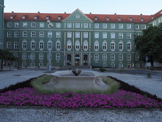 The facade of the government office building and a fountain, Szczecin Poland