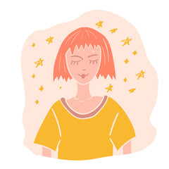 Beautiful young girl vector illustration. Hand drawn sketch. Trendy illustration. 