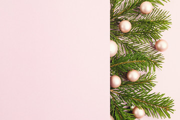 Christmas background with xmas tree brances and ornaments