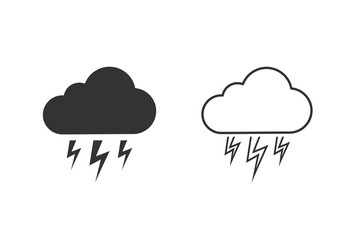 Grey Storm line icon set isolated on white background. Cloud and lightning sign. Weather icon of storm. Vector Illustration