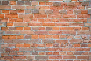 bright background: old brick wall, rough texture with beige, red, gray, brown bricks
