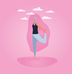 Senior woman cartoon with sportswear doing yoga design, Outdoor activity theme Vector illustration
