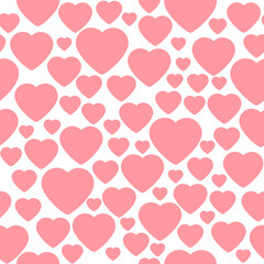 Pattern of pink hearts on a white background