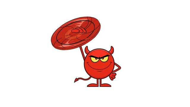 Red Devil Cartoon Emoji Character Holding A Pitchfork. 4K Animation Video Motion Graphics Without Background