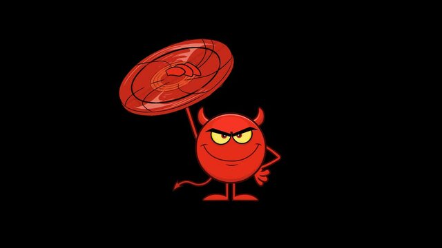 Red Devil Cartoon Emoji Character Holding A Pitchfork. 4K Animation Video Motion Graphics Without Background