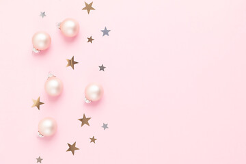 Christmas background with pink xmas ornaments