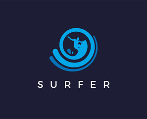 minimal surfer logo template - vector illustration