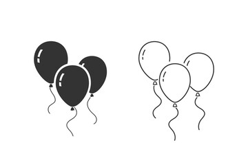 Balloons line icon set isolated on white background. Vector