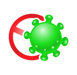 Vector concept abstract illustration Stop Coronavirus. Flat green icon of a virus and a stop sign. Coronavirus, 2019-nCoV, Covid-19