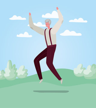 Senior man cartoon jumping at park design, Outdoor activity theme Vector illustration