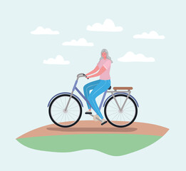 Obraz premium Senior woman cartoon riding bike design, Outdoor activity theme Vector illustration