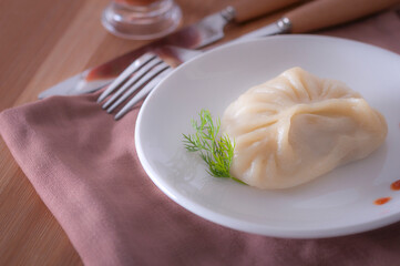 A delicious, diet dish. Steam dumplings. Korean dumplings.