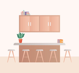 Fototapeta premium kitchen room with chairs plant and books design, Home decoration interior living building apartment and residential theme Vector illustration