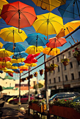 Fototapeta na wymiar colorful umbrellas in the street