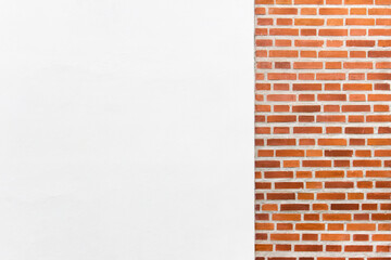 Presentation template with two textures - white plaster and red brick wall. Photo with copy blank space.