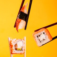 sushi with chopsticks
