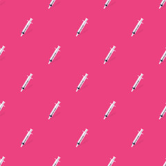 medicine and emergency seamless pattern. medical syringe over vibrant color background. minimal. isometric. background backdrop
