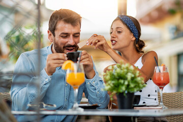 Lovely couple in cafe.