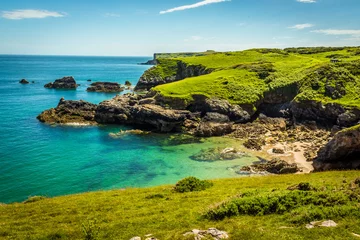 Fotobehang Turquoise sea at a secluded cove near Broad Haven on the Pembrokeshire coast in early summer © Nicola