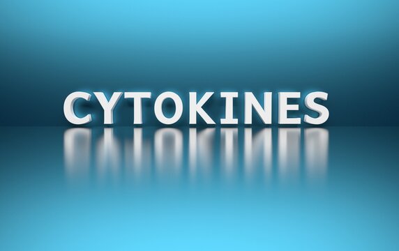 Scientific medical term - Cytokines - written in bold white letters on blue background