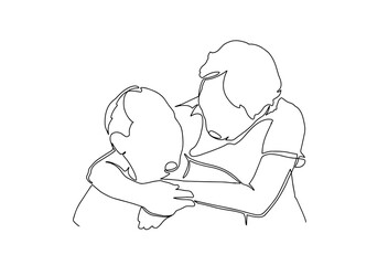 Elderly couple in continuous line art drawing style. Romantic elderly couple. Old grandfather and grandmother. Continuous one line drawing. Happy grandparents isolated on white background