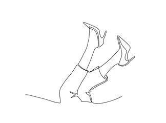 Continuous line drawing of women legs in high heels. continuous line drawing of sexy woman legs in high heels.