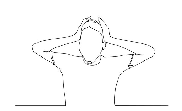 recommend clip art: Sick woman is suffering from headache, migraine, fever. Person holds his head, forehead with hand. Hand drawn vector illustration. woman having a fever