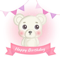 Birthday card with cute white bear 0