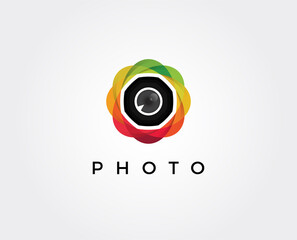 minimal photo lens  logo template - vector illustration