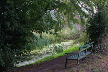 Bench along The New Reach, Halesworth Millennium Green, Suffolk, England