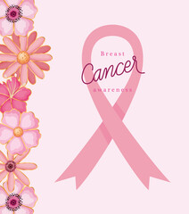 pink ribbon with flowers of breast cancer awareness design, campaign and prevention theme Vector illustration
