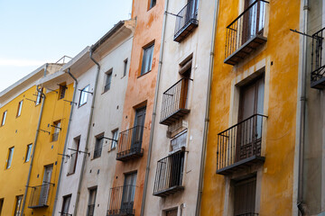 Fototapeta na wymiar Colorful facade of buildings in Cuenca Spain during summer day