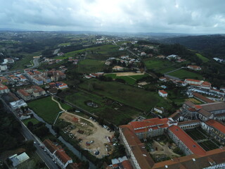 Aerial view of Alcobaca Monastery in Portugal.. UNESCO World Heritage Site
