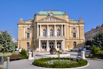 Fototapeta na wymiar Rijeka, Croatia-August 2020. National Theatre of Croatia Ivan Plemeniti Zajc, common name HNK ZAJC.