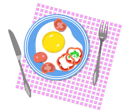 Fried eggs with simple salad. Classic breakfast illustration
